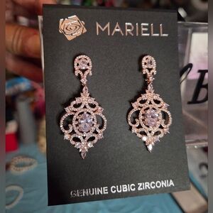 Mariell Rose Gold Cubic Zirconia Filigree Drop Earrings - Pink Stones